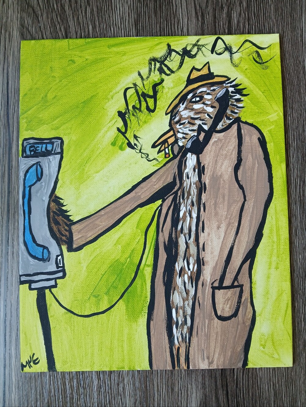 Bird Using Pay Phone Painting